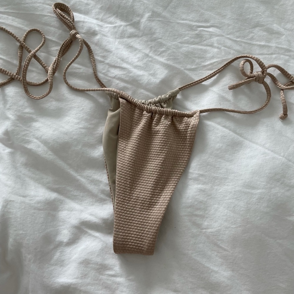 Frankies Bikinis Tan String Bottom NWT